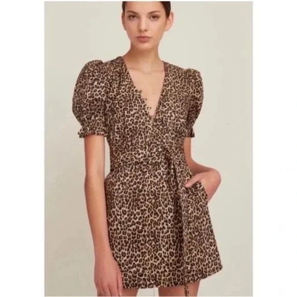 MARISSA WEBB the Carly Leopard Mob Retro Madmen Pinup V Neck Puff Sleeve Dress 8 - Picture 7 of 7